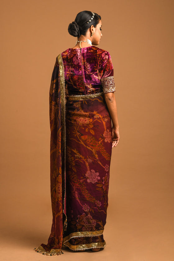Papersilk Printed Saree Set Backview