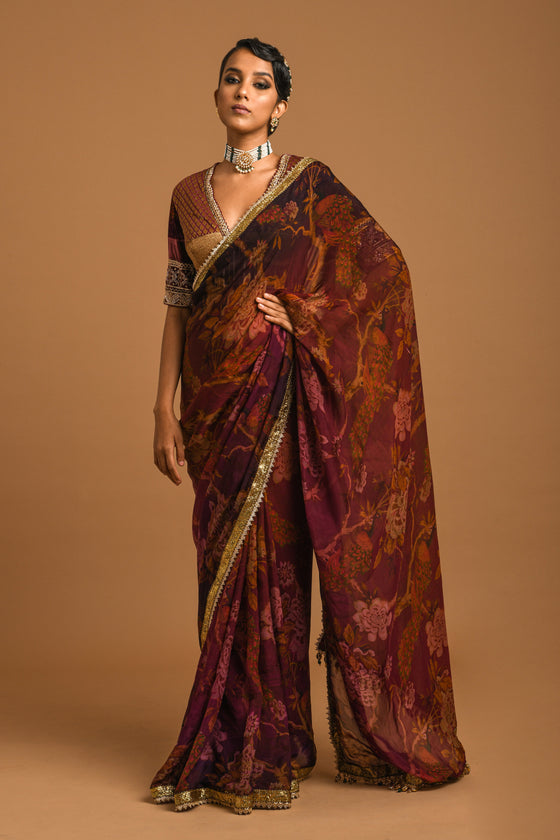 Papersilk Printed Saree Set Frontview