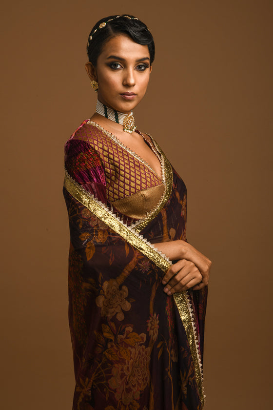 Papersilk Printed Saree Set Sideview