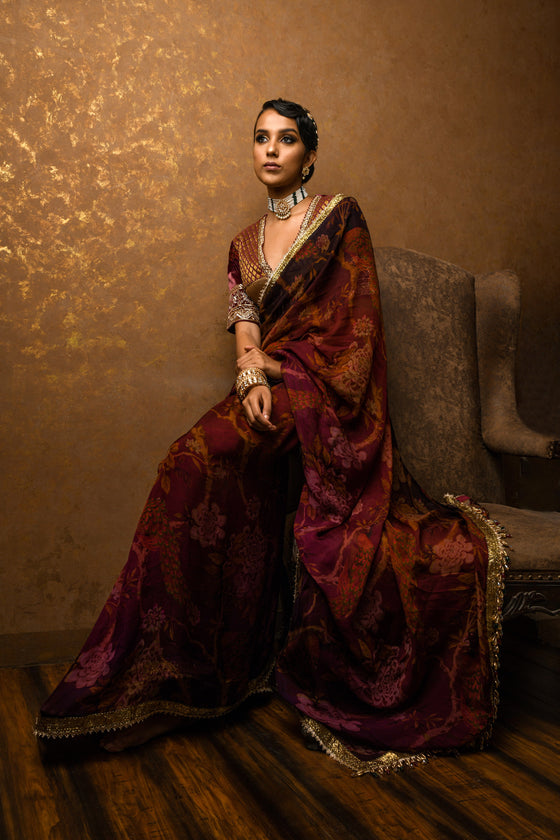 Papersilk Printed Saree Set Frontview