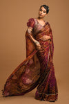 Lurex Satin Embroidered Printed Saree Set