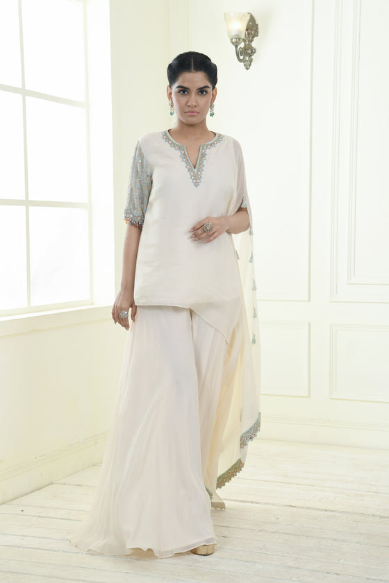 Embroidered Drape Kurta Sharara Set