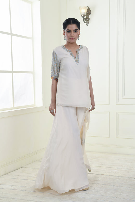 Embroidered Drape Kurta Sharara Set