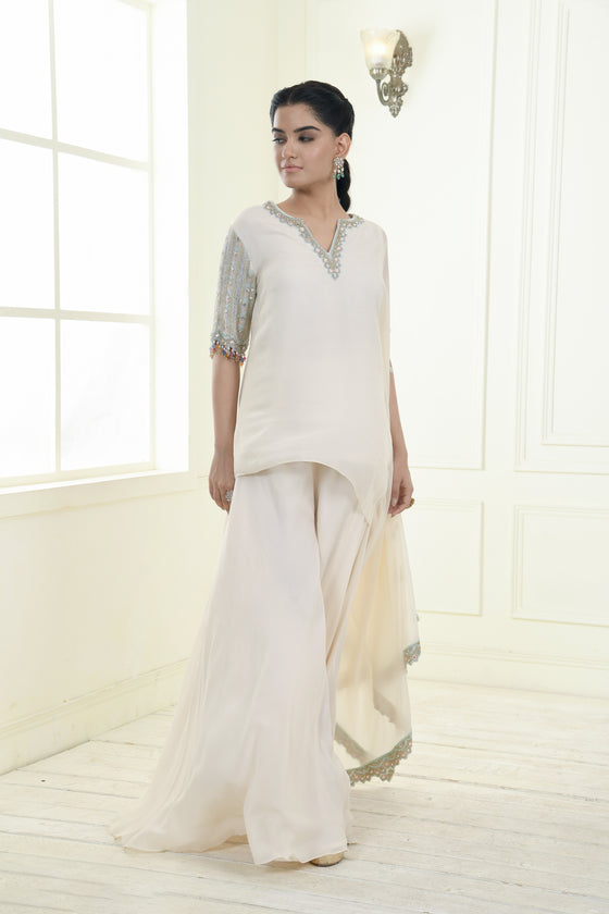 Embroidered Drape Kurta Sharara Set
