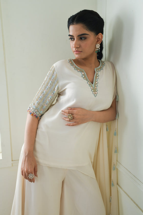 Embroidered Drape Kurta Sharara Set