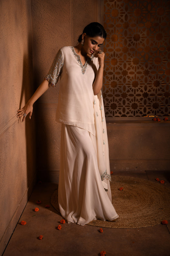 Embroidered Drape Kurta Sharara Set