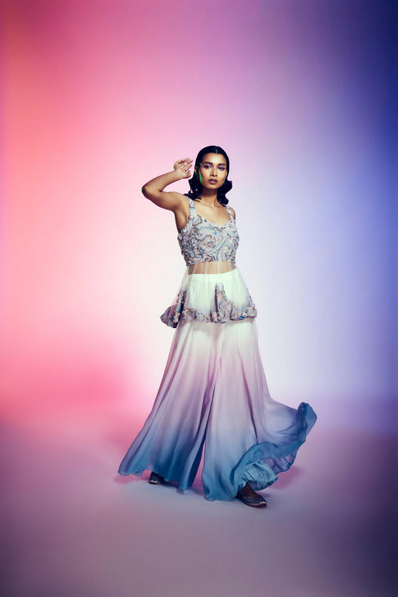 Ombre Peplum Top-Flared pant Set