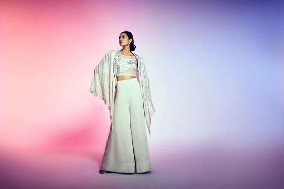 Wide bottom pants with tube blouse Frontview