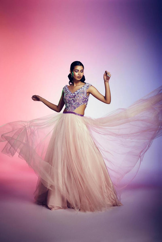 Net ball gown with Pearl and sequins