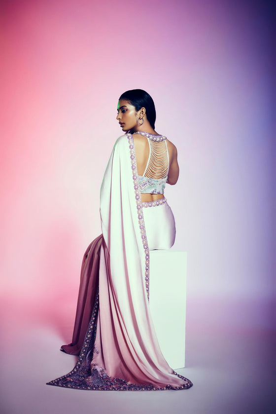 Women's Ombre satin saree with blouse Backview
