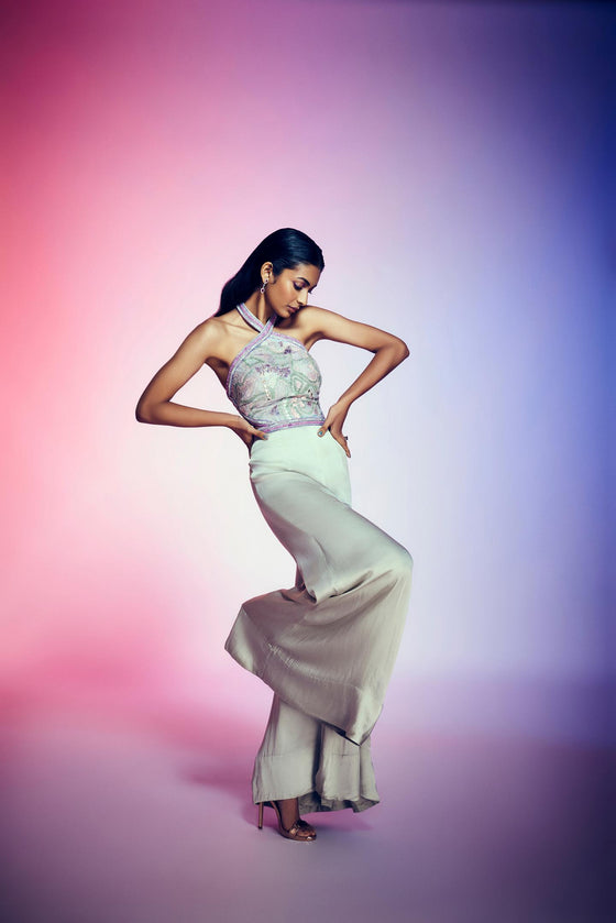Halter Neck Pistachio Jumpsuit